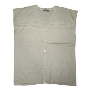Cream Button-Up Sleeveless Cardigan V-Neck Sweater Vest